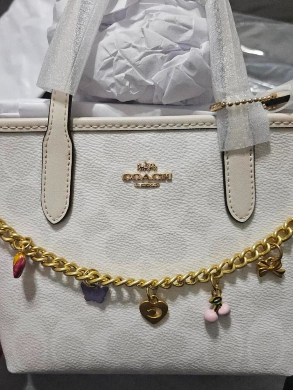Coach mini city tote in white signature canvas NWT